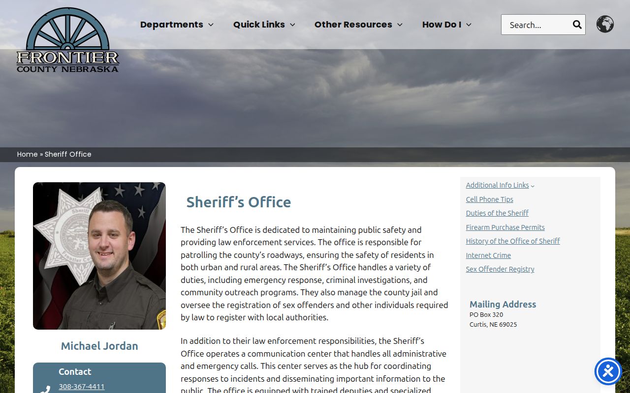 Frontier County Sheriff and jail arrest records contact page