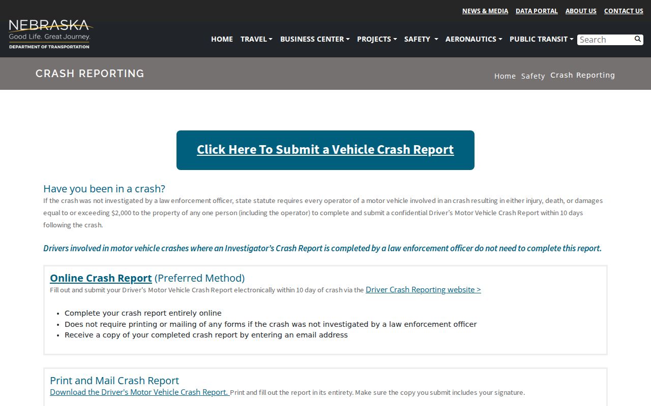 Nebraska crash report channel separate from Frontier County arrest records