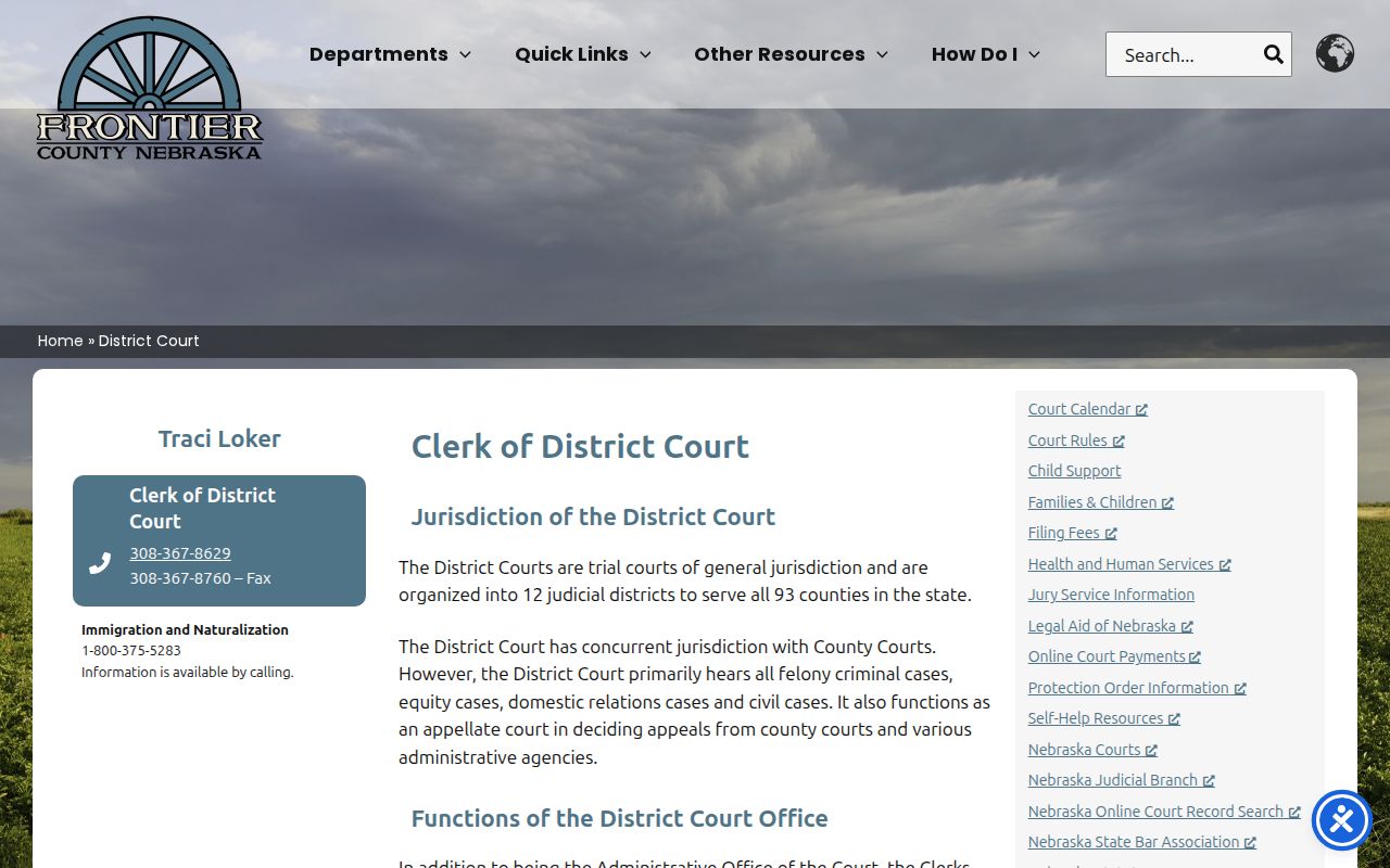 Frontier County District Court clerk page for criminal case copies