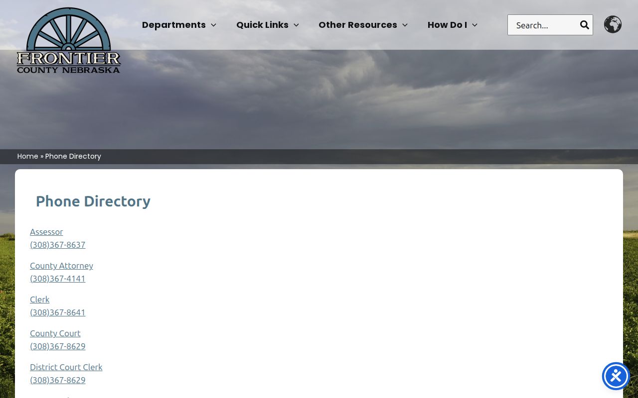 Eustis criminal records contacts in the Frontier County office directory