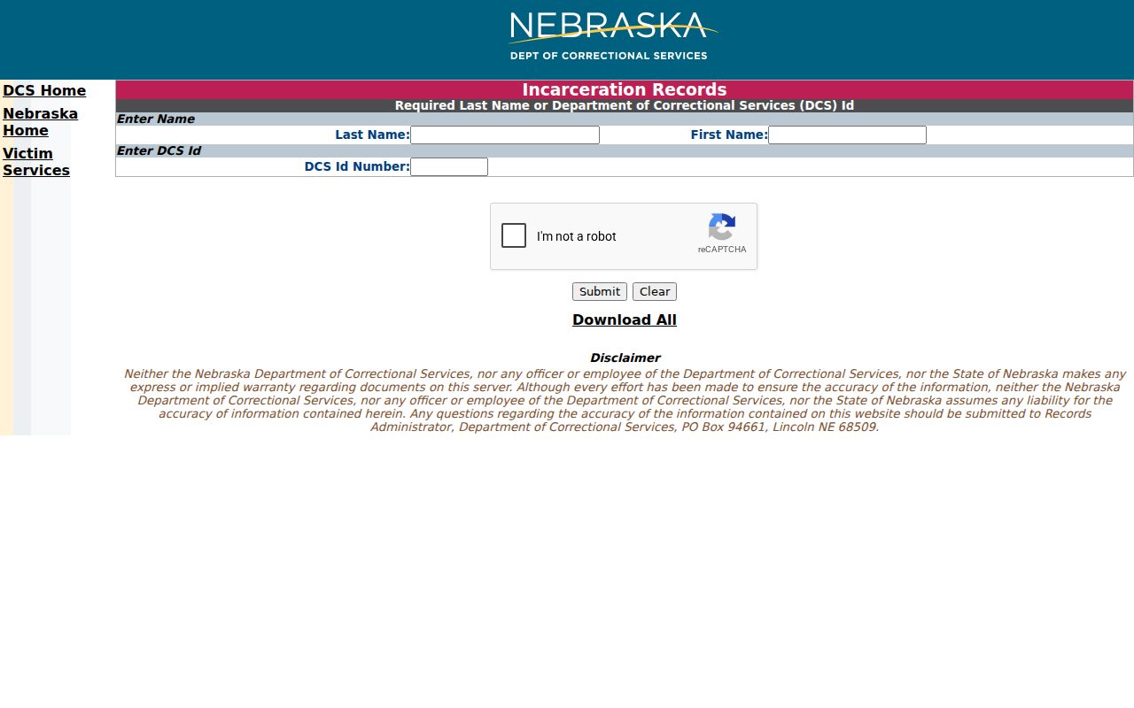 Frontier County criminal history Nebraska prison custody search