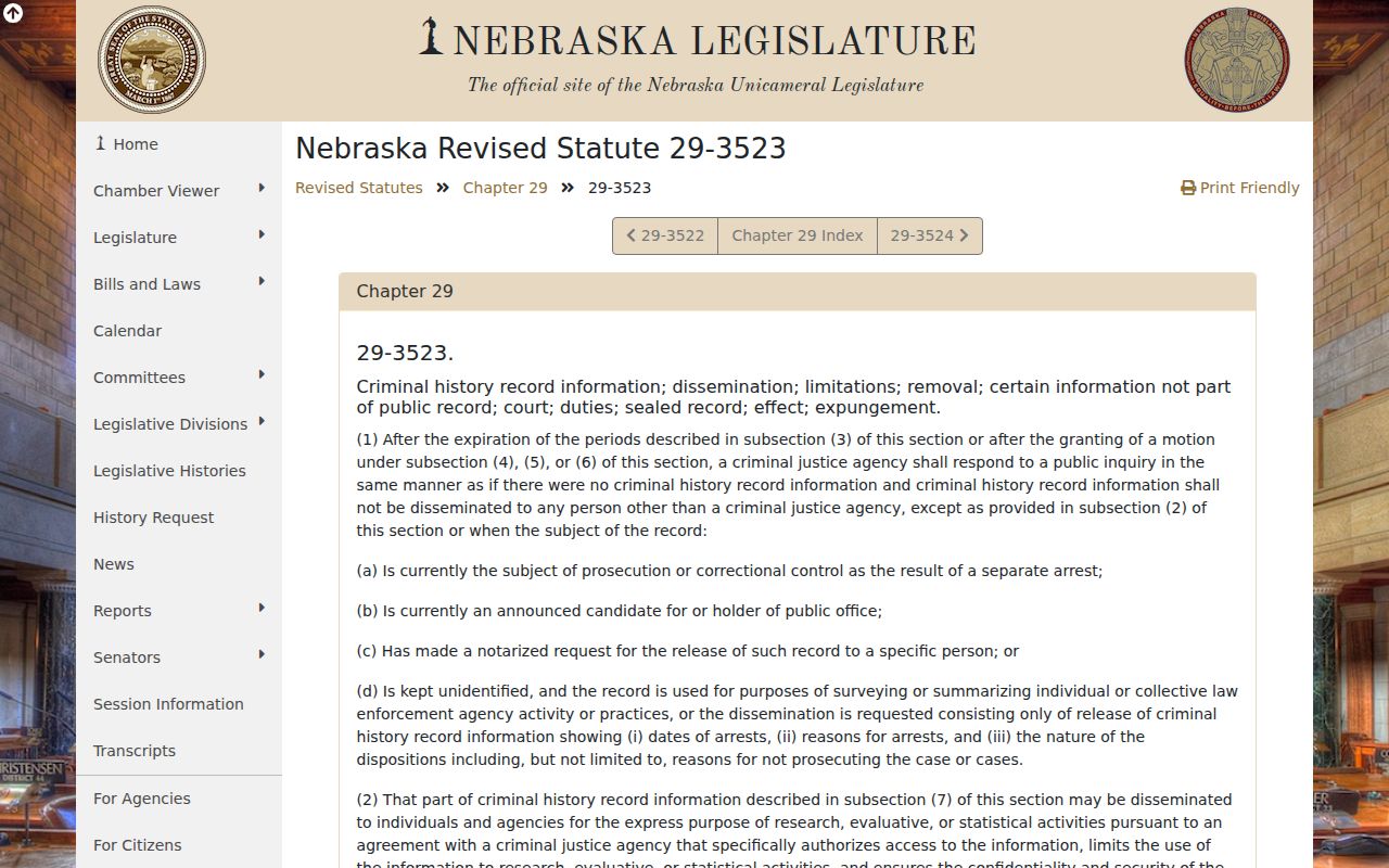 Frontier County criminal history Nebraska public record restriction law