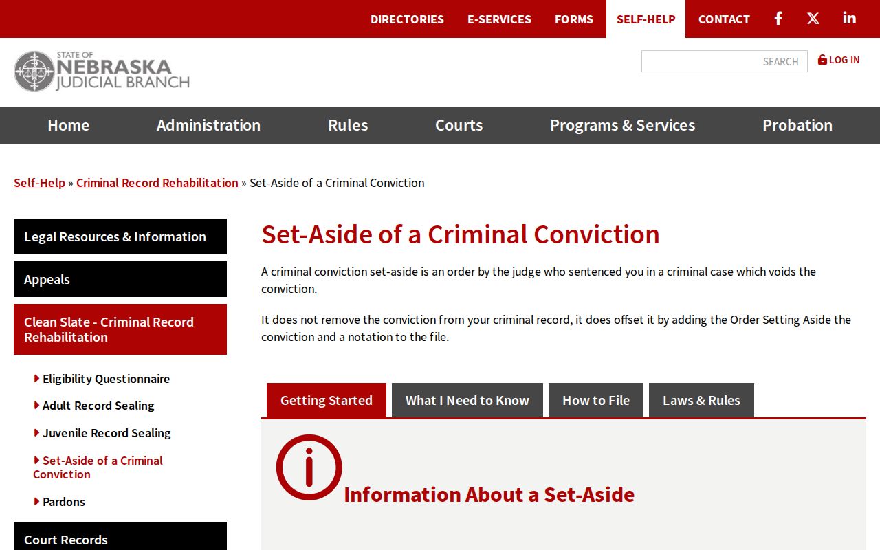Frontier County criminal record set-aside instructions
