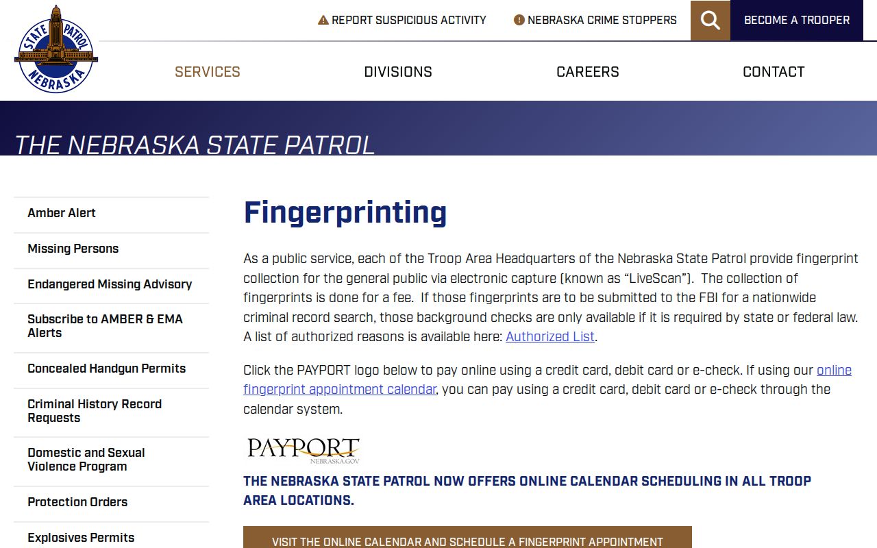 Frontier County criminal history fingerprint appointment information