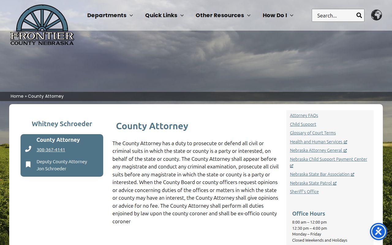 Maywood criminal case records and Frontier County Attorney prosecution channel