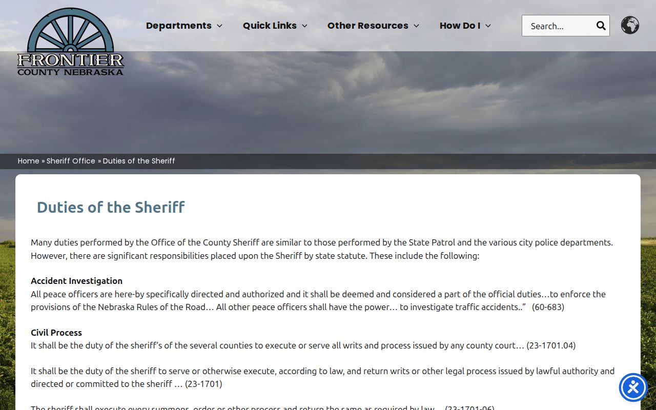 Maywood criminal records under Frontier County Sheriff contract duties