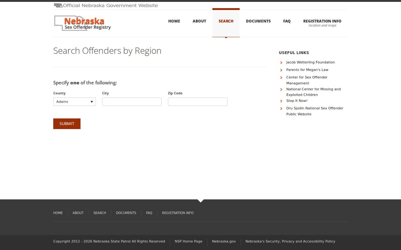Frontier County sex offender registry region search